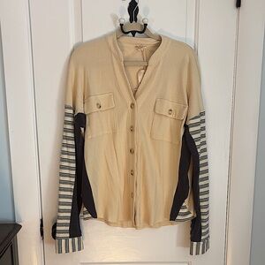 Cream and Blue Striped Cardigan